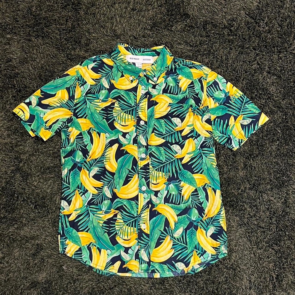 Green and Yellow Banana Button Up Shirt